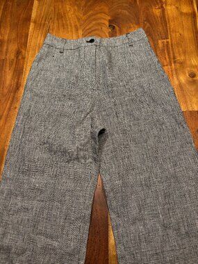 Reformation Mason Wide Leg Trousers Grey/Black Check Linen - Size 2